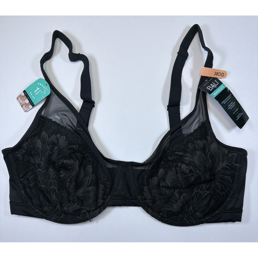 Bali One Smooth U Lace Minimizer Underwire Bra DF3386 Black Size 38DD